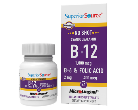 Superior Source NO SHOT B-12 1,000 mcg (as Cyanocobalamin) / B-6 / Folic Acid 400 mcg