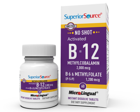 Superior Source NO SHOT Methylcobalamin Activated B-12 2,000 mcg / B-6 (P-5-P) & Methylfolate 1,200 mcg