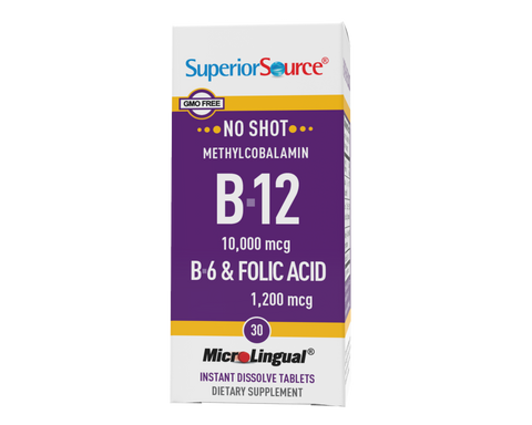 Superior Source NO SHOT Methylcobalamin Extra Strength B-12 10,000 mcg / B-6 / Folic Acid 1,200 mcg