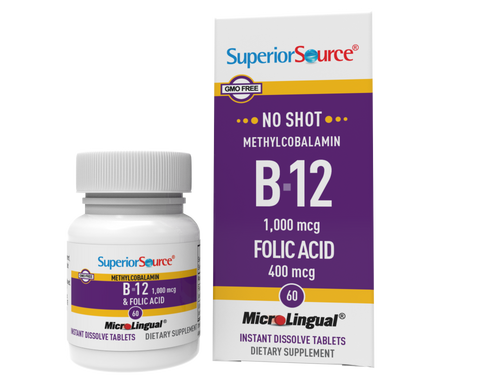 Superior Source NO SHOT Methylcobalamin B-12 1,000 mcg/ Folic Acid 400 mcg