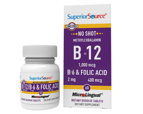 Superior Source NO SHOT Methylcobalamin B-12 1,000 mcg / B-6 / Folic Acid