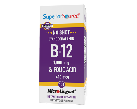 Superior Source NO SHOT B-12 1,000 mcg (as Cyanocobalamin) / Folic Acid 400 mcg