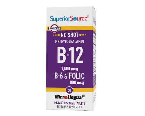Superior Source NO SHOT Methylcobalamin B-12 1,000 mcg / B-6 / Folic Acid 800 mcg