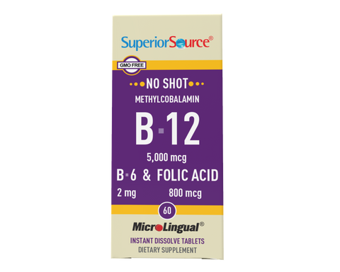 Superior Source NO SHOT Methylcobalamin B-12 5,000 mcg / B-6 / Folic Acid 800 mcg