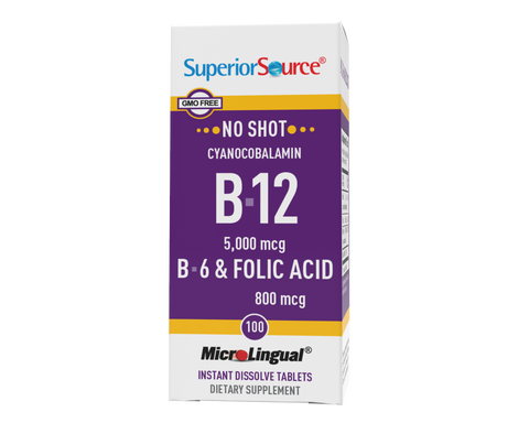 Superior Source NO SHOT B-12 5,000 mcg (as Cyanocobalamin) / B-6 / Folic Acid 800 mcg