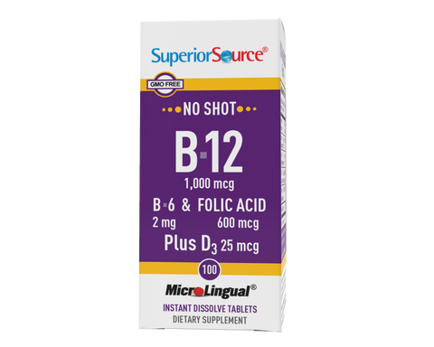 Superior Source NO SHOT B-12 1,000 mcg / B-6 / Folic Acid 600 mcg / D3 1,000 IU